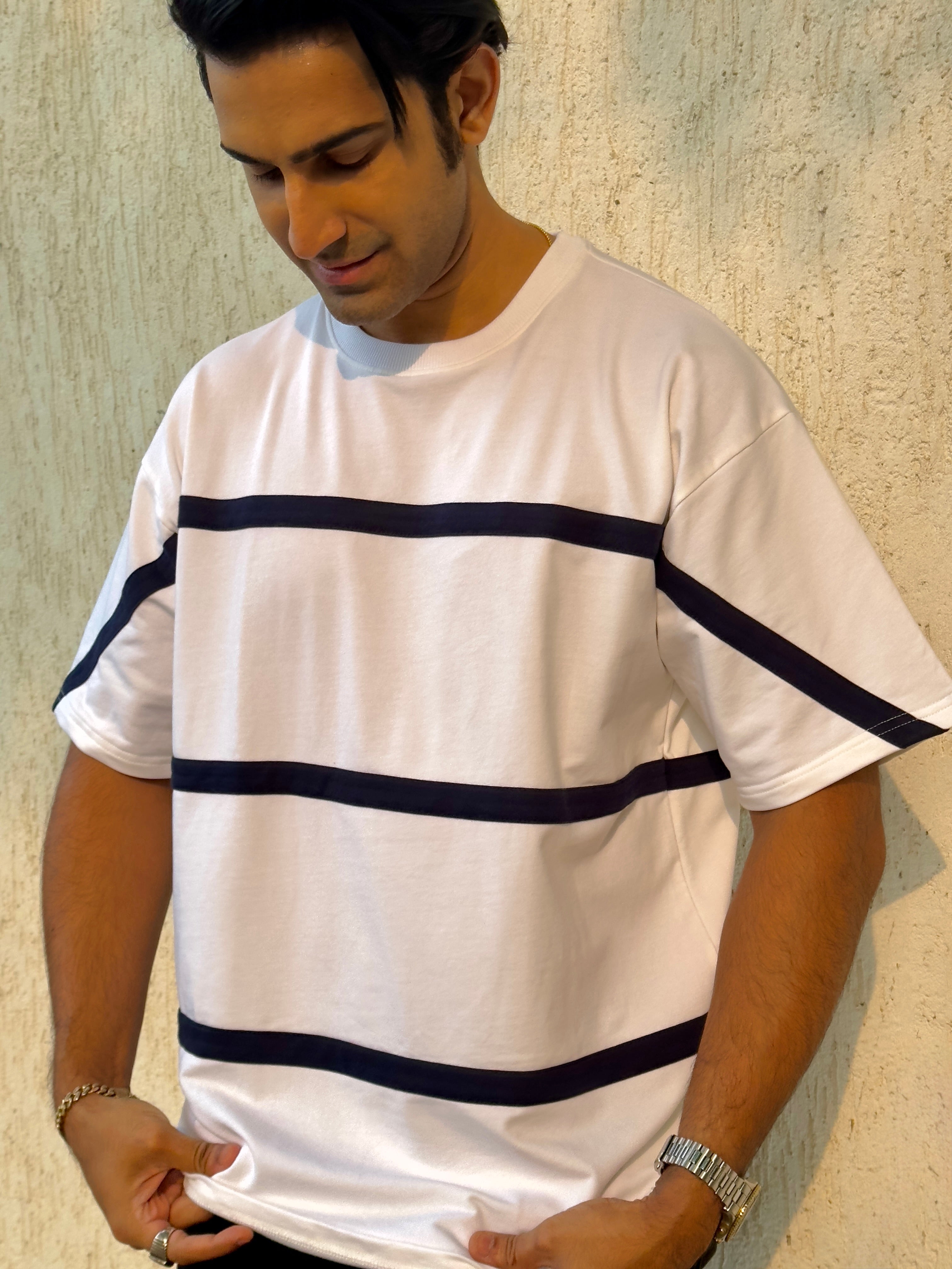 Block Striped Crew Neck T Shirt
